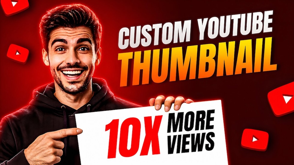 Content creator editing a thumbnail graphic